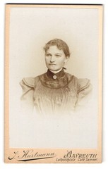 Photograph J. Hartmann, Bayreuth, Luitpoldplatz, young woman in dress with wave