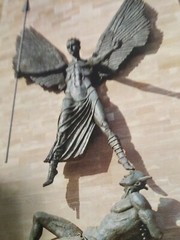 VTG RPPC REAL PHOTO EPSTEIN’S BRONZE STATUE OF ST MICHAEL & THE DEVIL POSTCARD