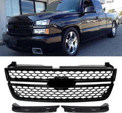 Gloss Black Front Upper Grill Compatible with 2003-2007 Chevy Silverado 1500 250