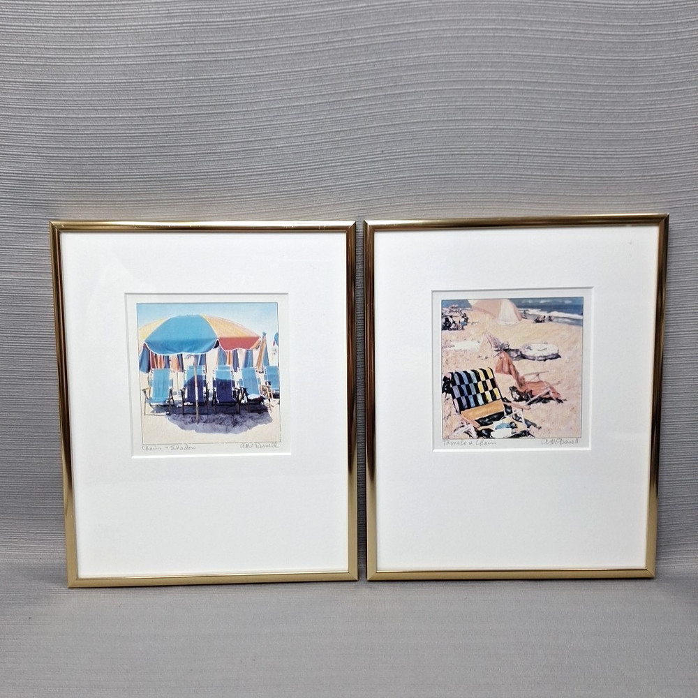 Set of 2 Ann McDowell Signed Titled Photography Art Framed Matted Beach 8×10