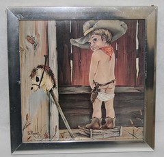 Little Cowboy Using the Restroom G. Ranck Framed Litho Print Western Theme Art