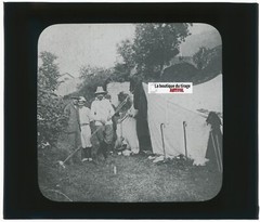 Campers, Men, Vintage Photo Glass Plate, Black & White, Positive 8.5×10 Cm