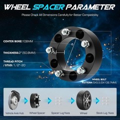 5×5.5 2 inch (50.8mm) Wheel Spacers with 1/2-20 Studs, 108mm Bore for Ford Br…