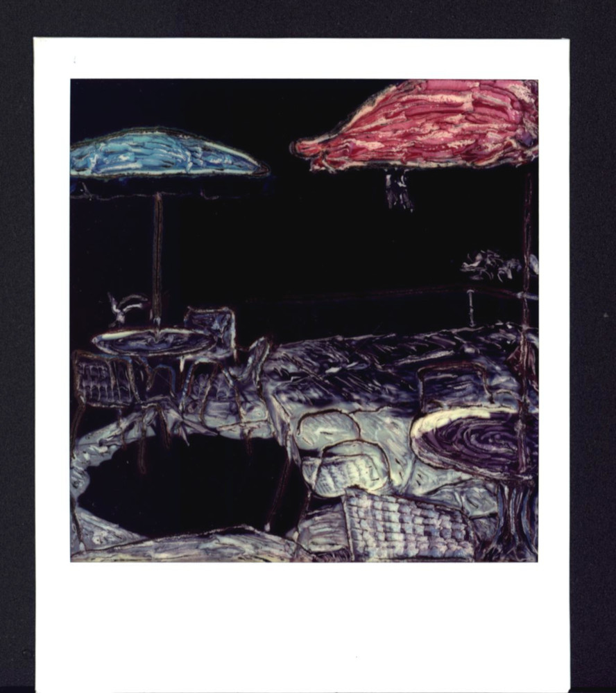 ORIGINAL POLAROID MANIPULATED SX-70 PHOTO OUTDOOR SEATING OREGON COAST