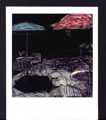ORIGINAL POLAROID MANIPULATED SX-70 PHOTO OUTDOOR SEATING OREGON COAST