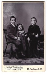 Photography Adolf Winkler, Görlitz, Berlinerstr. 12, Three Kids In Fine Dress