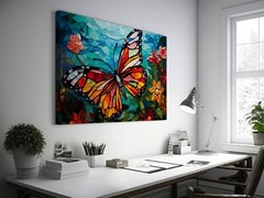 Butterfly Art, Beautiful Butterfly Stained Glass Themed Painting, Rainbow Flower