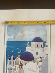 Watercolor Art Print, Stylized Village of Oia, Santorini, Greece «Hellas 2004»