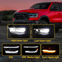 LED Headlight Assembly for 2019-2024 Dodge Ram 1500, OE Style LED DRL Headlight