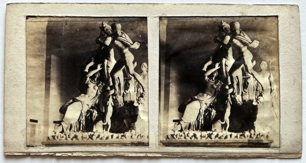 Italy Bull Farnese Museum Naples c1858 Photo Stereo Diorama Vintage