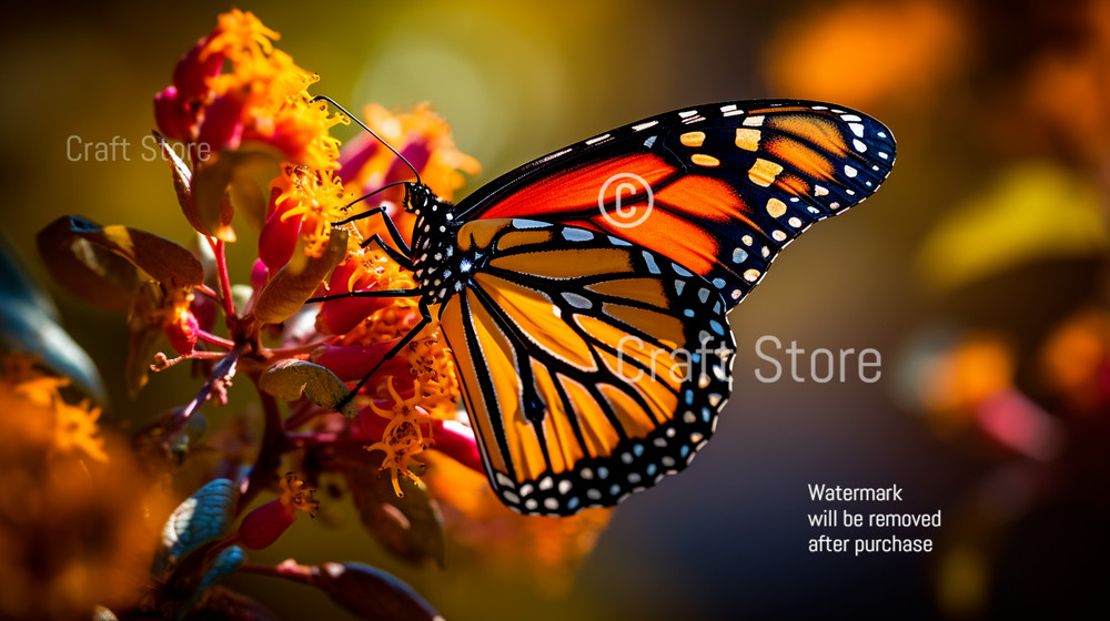 Digital Image Picture Photo Wallpaper background, Monarch Butterfly in Bloom Art