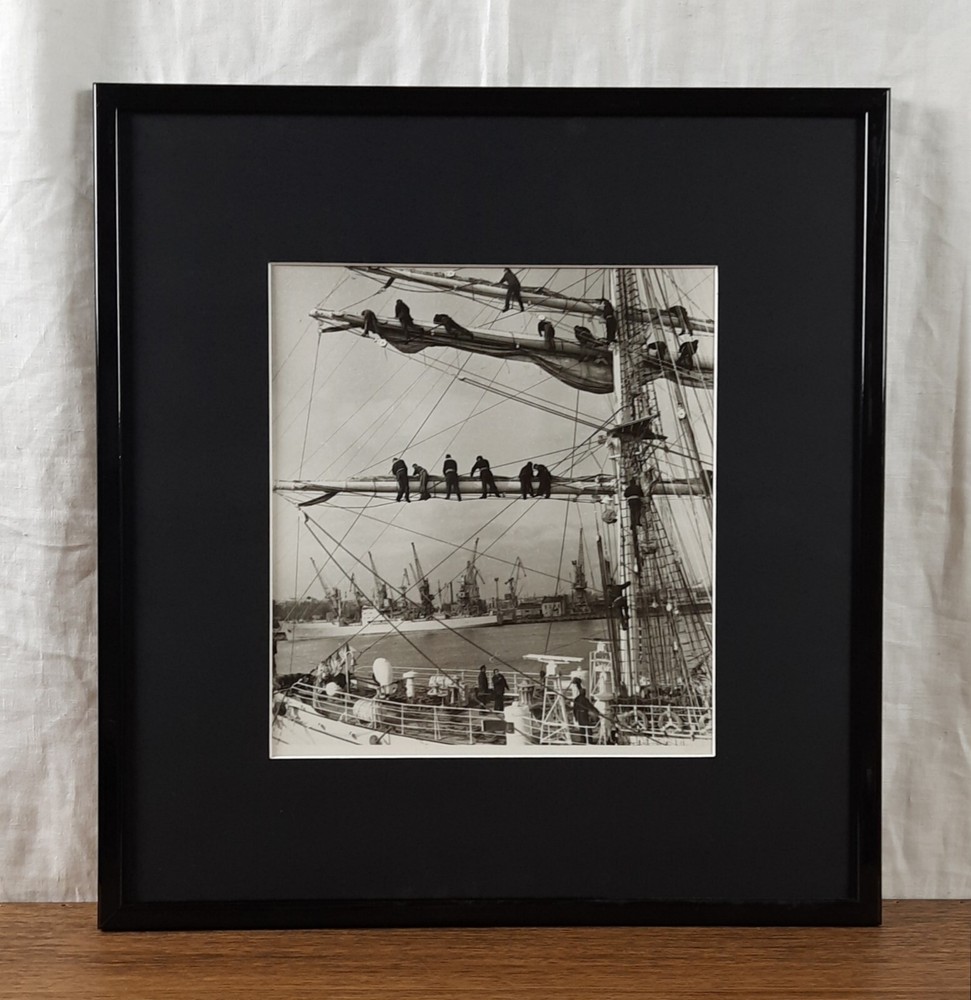 Sailboat «Tovarishch» in Odesa Seaport Photo, Black and White Vintage Photo