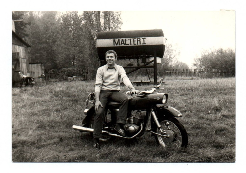 Photo man in Malter I Saxony on old Jawa motorcycle vintage motorcycle