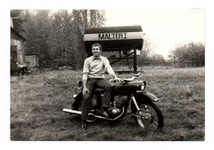 Photo man in Malter I Saxony on old Jawa motorcycle vintage motorcycle