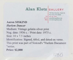 Siskind, Aaron. (1903–1991): Harlem Night Club ORIGINAL PHOTOGRAPH