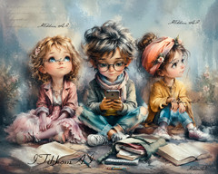 Digital Art Portrait Children Pupils Boy Girl People Grunge Background Wallpaper
