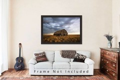 Barn Photography Print: Oklahoma Rustic Prairie Farm Country Stormy Sky Photo