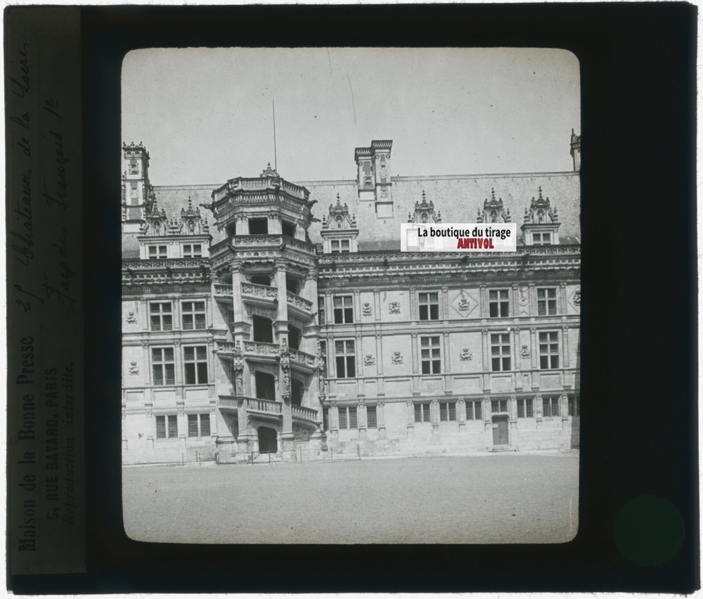 Royal Castle Of Blois, Photo Glass Plaque, Black & White, Positive 8.5X10 Cm