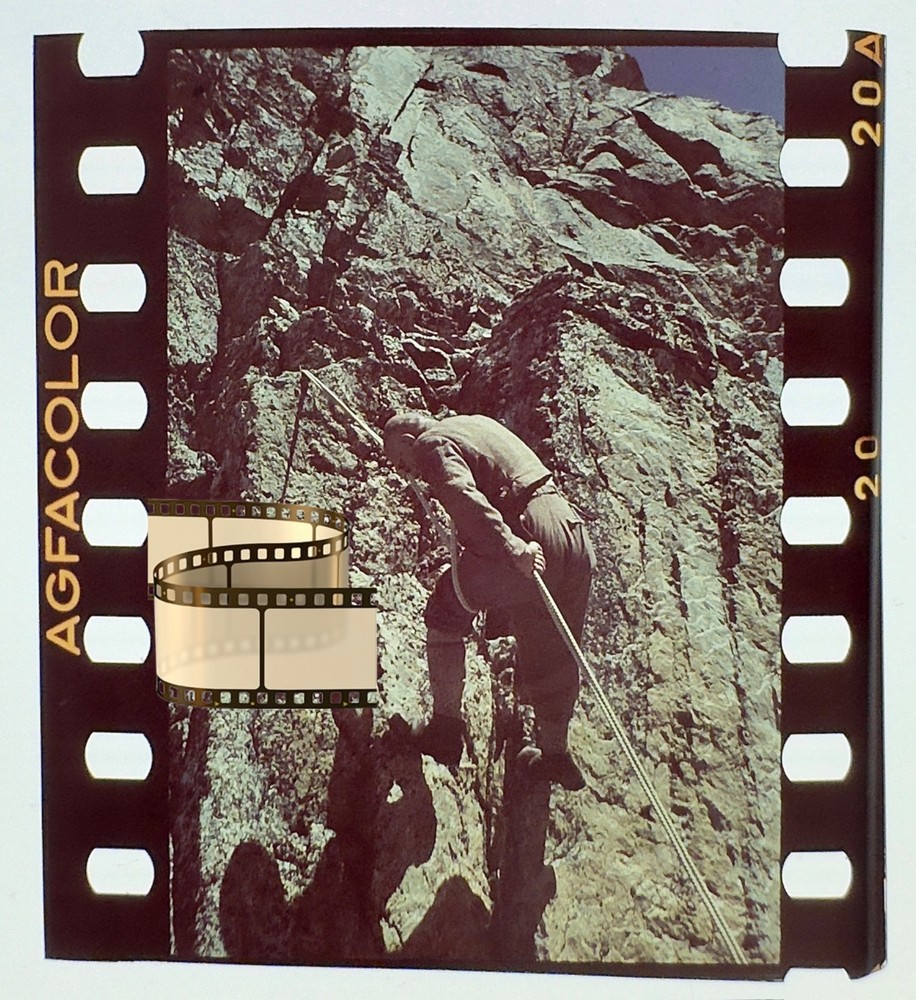 Original Agfacolor Colour Slide 3.5x4cm – Mountaineering Rock Wall in the Alps – 1938-39