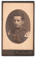 Photograph Albert König, Vaethen-Tangerhütte, portrait soldier in musician Unifor