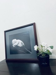 Black & White Portrait Photograph of Baby in Hands, Happy Mother’s Day,