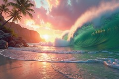 The Wave 7 Sunset Ocean Wave Barrel Wall Art Print Coastal Beach Decor 36×24