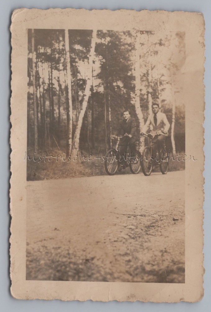 2 men with bicycle in the Dresden Heath Dresden – old photo