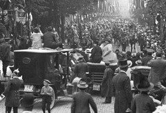 STEREO GLASS NEGATIVE, MAINZ am RHEIN, French flags, classic cars, uniforms, rar