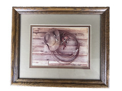 VTG Michael Wright Signed Framed Photograph Print Western Cowboy Ranch 11 1/8″