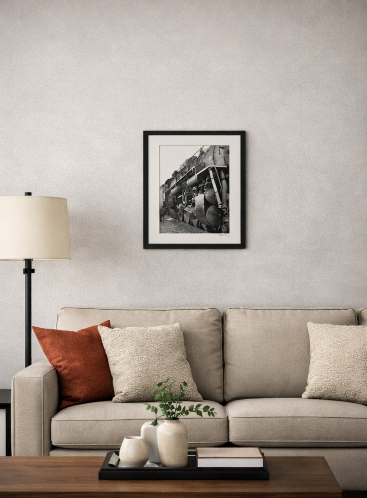 Brian Murray Signed B&W Photo Steam Locomotive Framed 8×12 Print Railroad Art