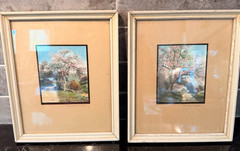 Pair Wallace Nutting Hand Colored Photos Framed Floral Landscape Prints