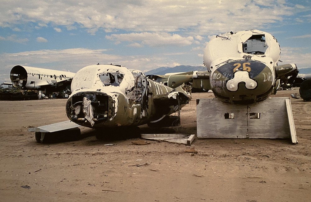 VINTAGE AIRCRAFT AIRPLANE SALVAGE SCRAPYARD SURREAL COLOR LANDSCAPE PHOTOGRAPH