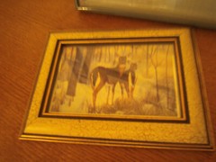 Pictures Deer and fox in winter Two Glass framed About 6 x 8 inches