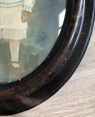 Large Antique Oval Bubble Glass Sepia Photo Child Portrait BOY IN SAILOR SUIT