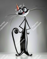 Set Of (5) Original Digital Art Images Of Various Feline Cat Abstract Wall