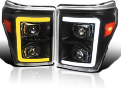 Black Projector Headlights W/Switchback Sequential LED Bar and Startup Animation
