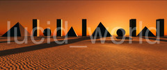 Futuristic Desert Dunes Digital File Retro Sci-Fi Pyramid Sunset Wallpaper PNG