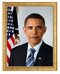 Official Portrait of President Barack Obama Photograph in a Aged Gold Frame