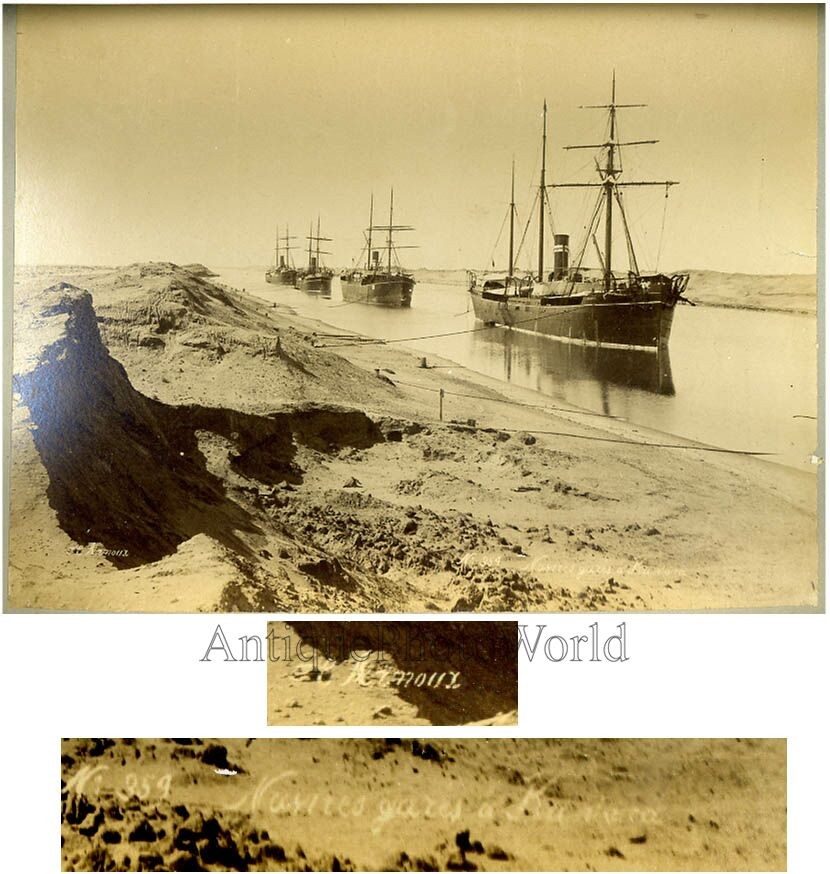 Ships in canal antique art ablumen photo by Arnoux