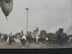 Vtg 1900s 10s HOT AIR BALLOON RIDE B&W Sepia Ballooning Pioneer Photograph Crowd