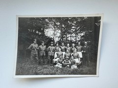 Photo F 3 Football Team Photo with Military Wehrmacht approx. 1940s 8x12cm