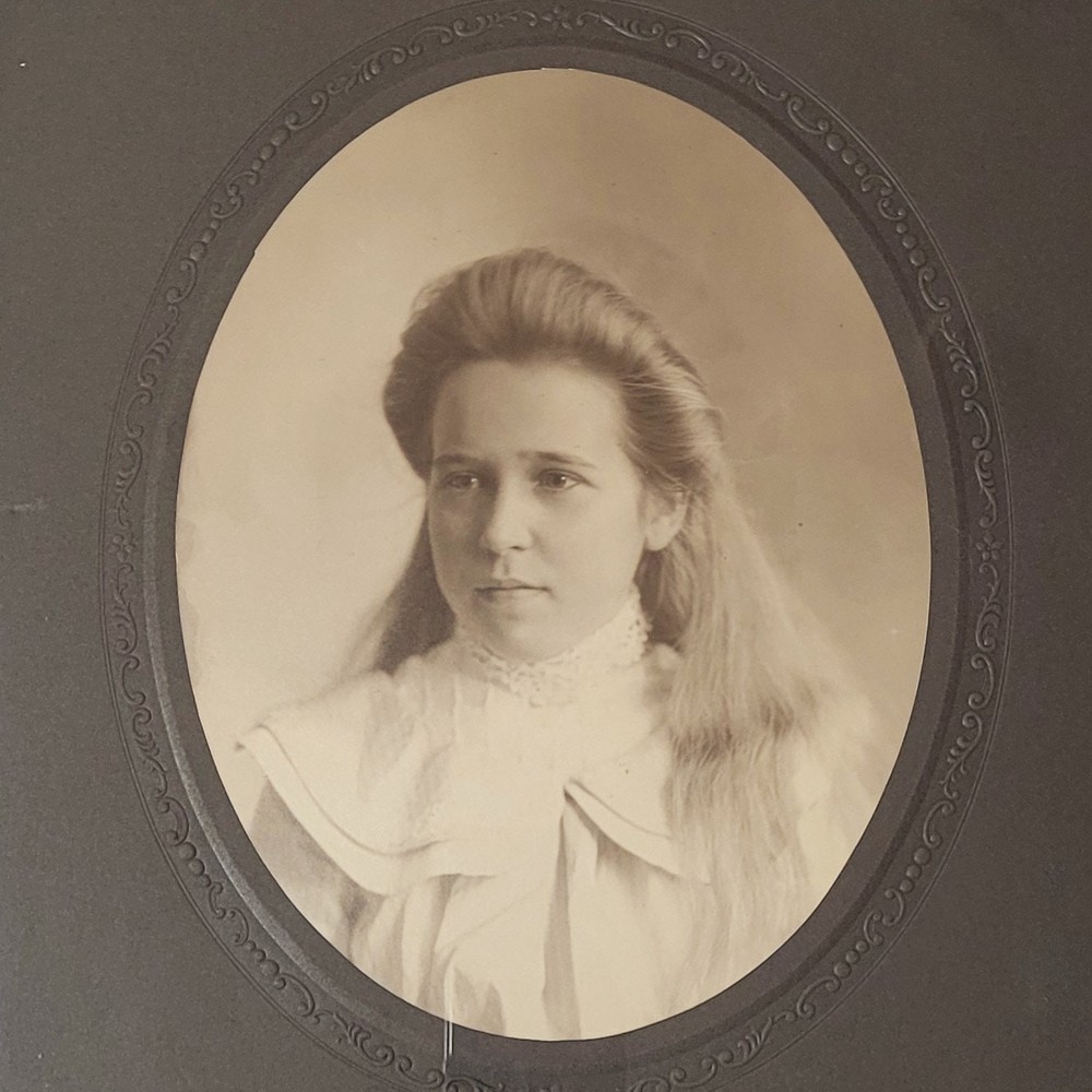 1880’s School Girl Photo Portrait in Large Ornate Antique Wooden Frame 26″x22″