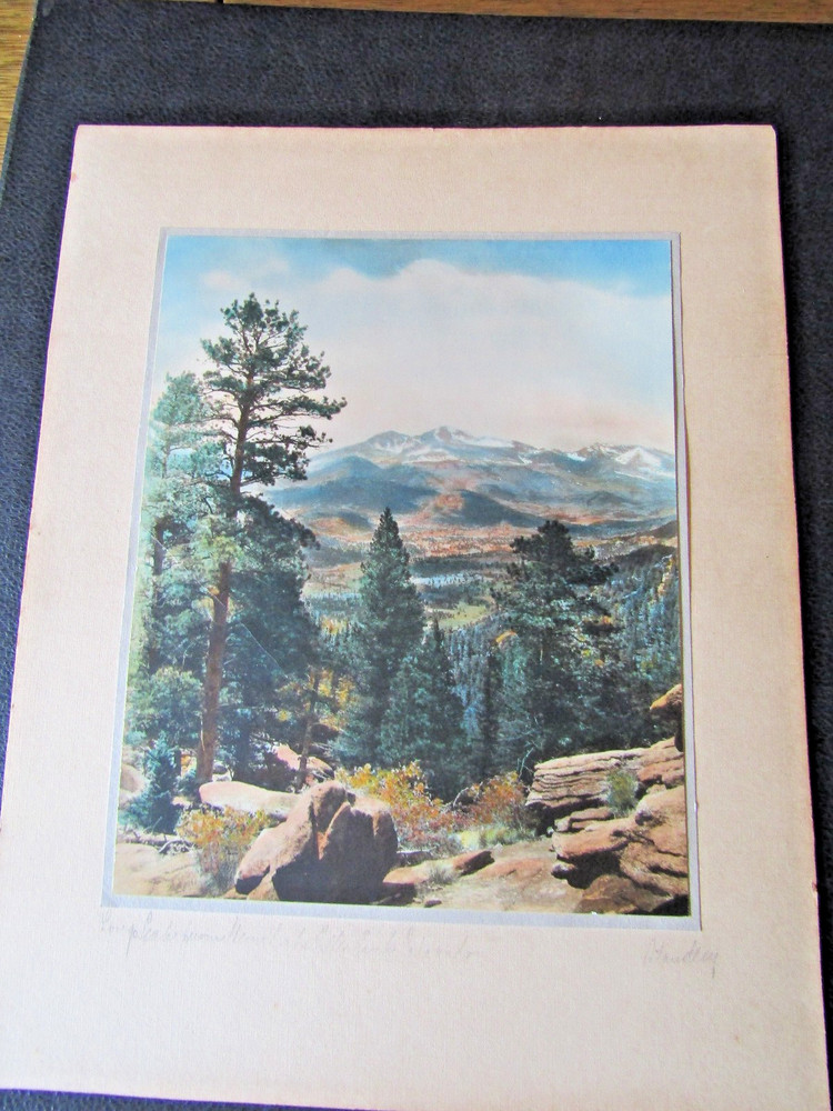 Antique Hand-Tinted Photograph by H. L. STANDLEY: «Longs Peak from Gem Lake Crat