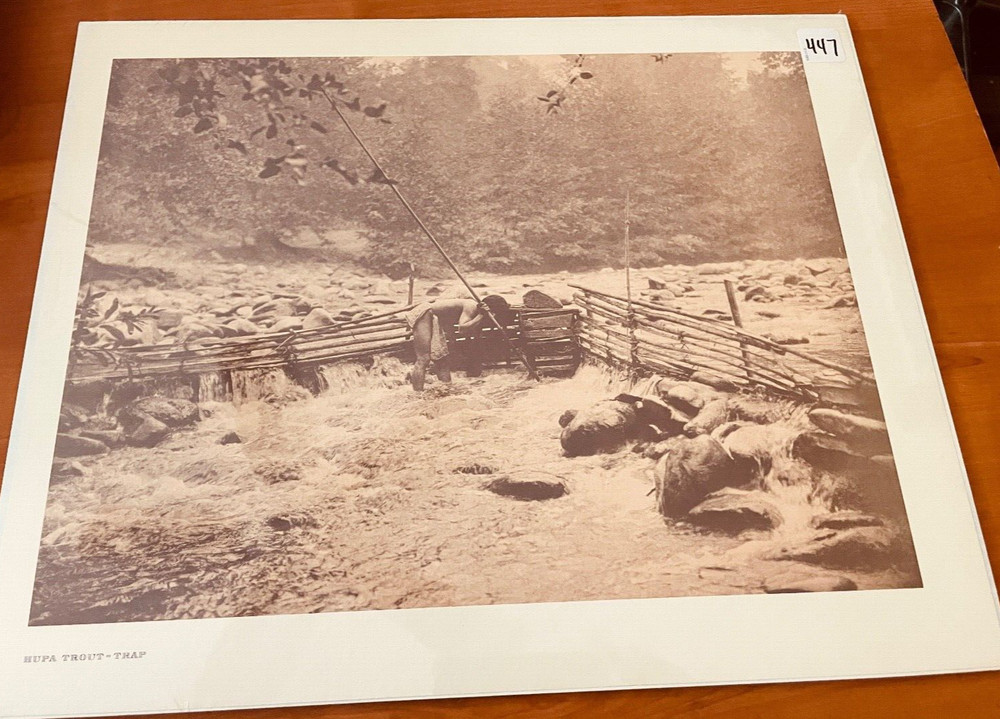 Edward Curtis Hupa Trout – Trap 16″ x 12″ Print Native American Vintage EUC
