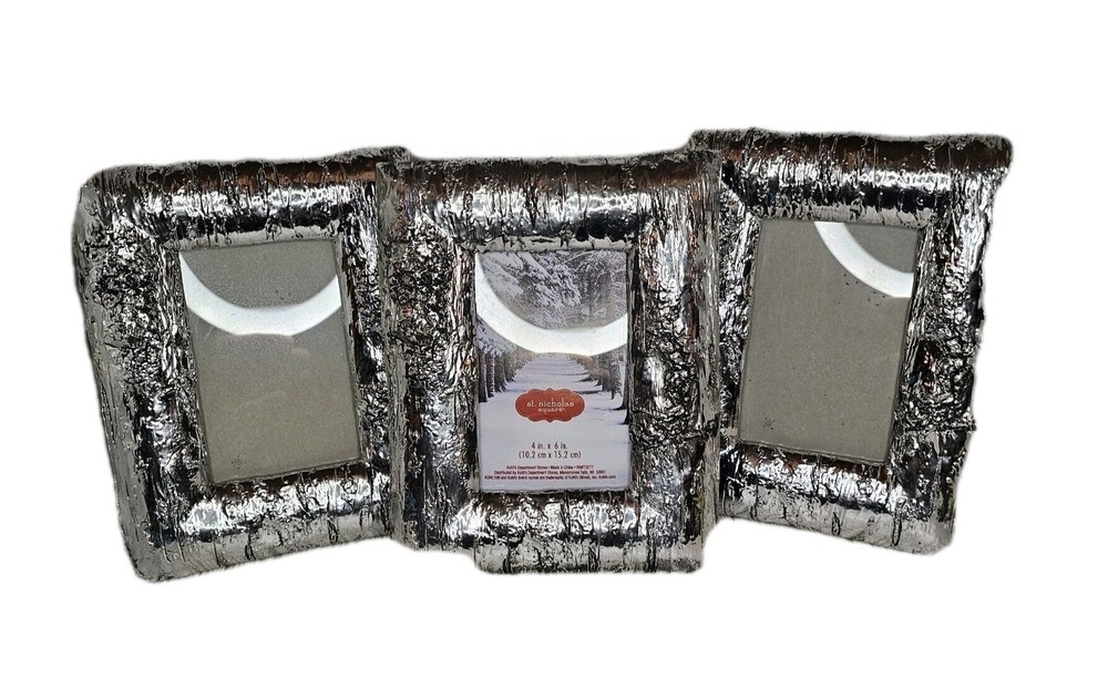 1 St. Nicholas Silver Chrome Christmas Frames Rustic Primitive Core 4 x 6