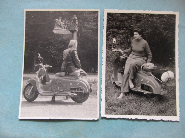 2 Piece Photo, 10×7 cm, Young Woman on Scooter Zündapp Bella 1955