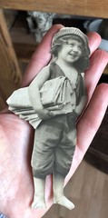 Antique Cut Out Photo Adorable Newspaper Boy Newsboy Cap & Knickers