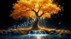 Golden Tree – Digital Image Picture PC Phone Background AI Art, 3 images – #28