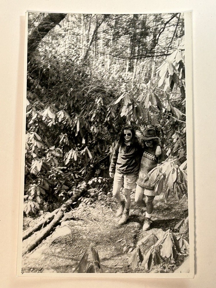 Black and White Photograph Man Woman Hiker Hippy Hat