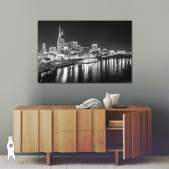 Downtown Nashville Skyline at Night – Black and White Photography Prints